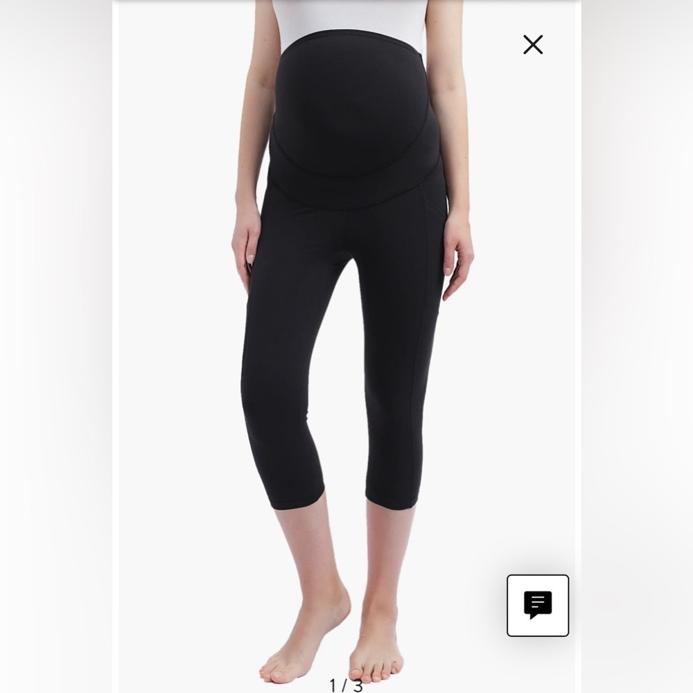 Kimi and Kai Belly &‎ Back Support Black Cropped Maternity Leggings XL